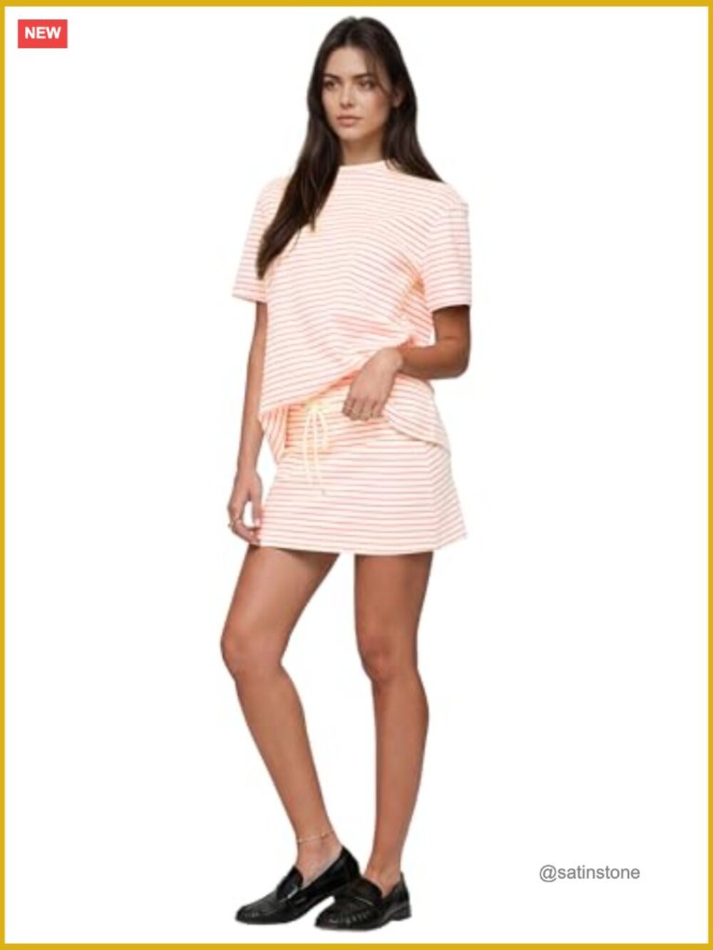 2 Piece Striped Mini Skirt and Top Set Short Sleeve T Shirt Matching Skort Sets - Picture 2 of 7